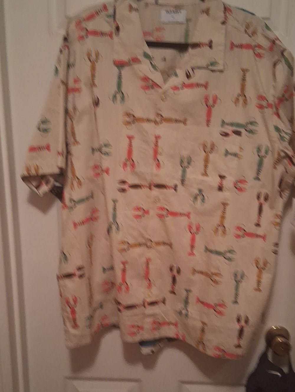 Old Navy Lobster Patterned Beige SS Button-Down Shirt W Chest Pocket XXL